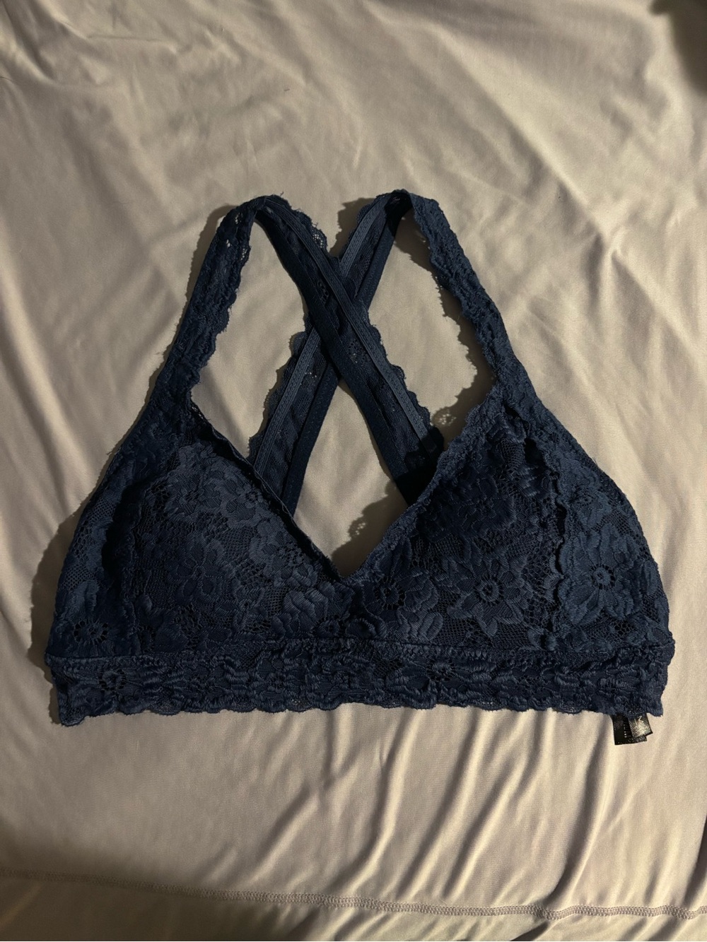 Navy Lace Bralette with Crisscross Straps